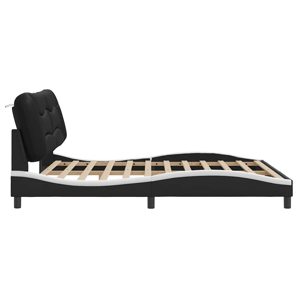 Bed Frame without Mattress "Hvar" Black and White 180x200 cm Super King Faux Leather