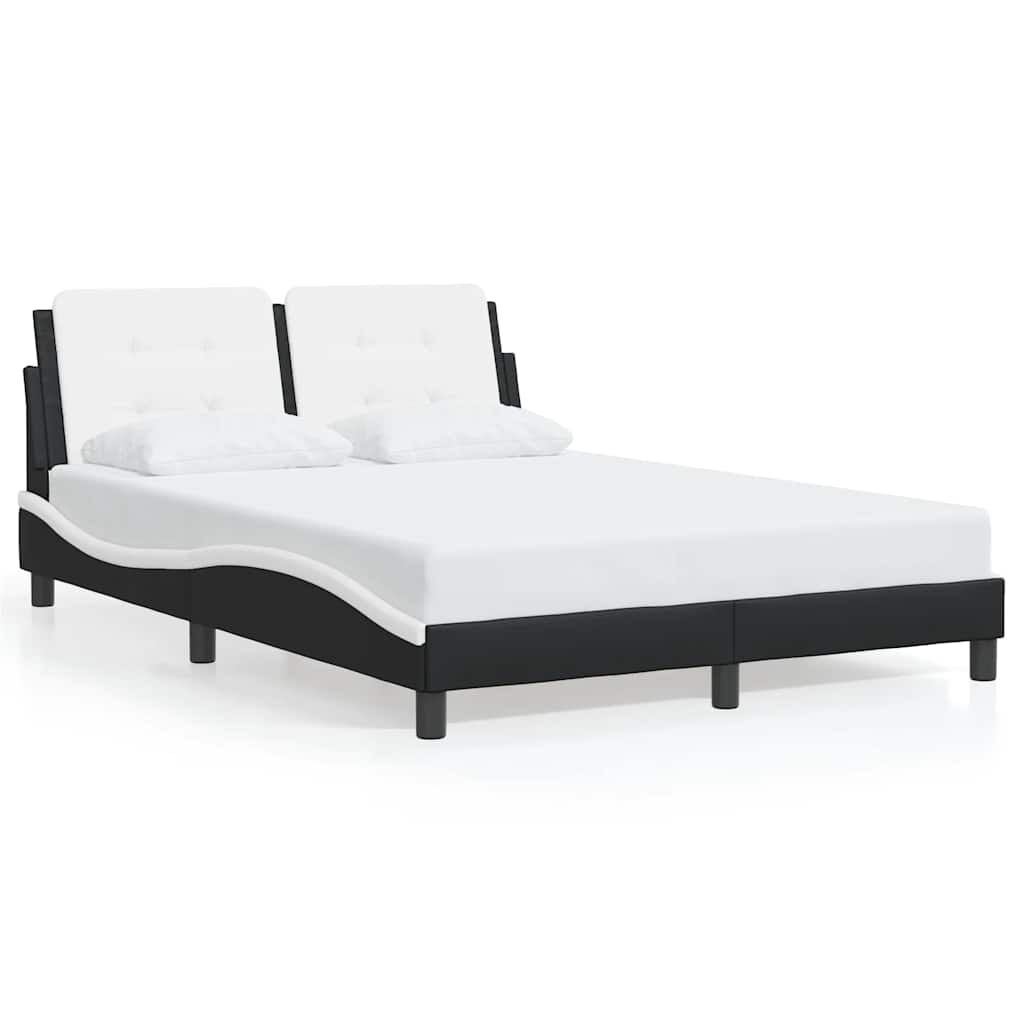 Bed Frame without Mattress "Zadar" Black and White 53.9"x74.8" Faux Leather