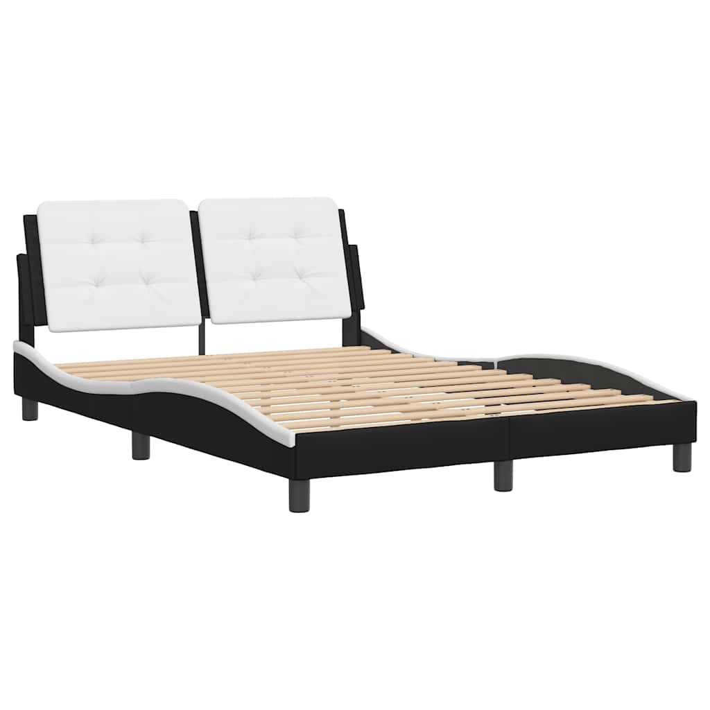 Bed Frame without Mattress "Zadar" Black and White 53.9"x74.8" Faux Leather