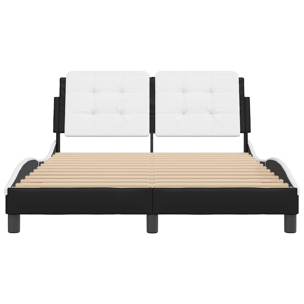 Bed Frame without Mattress "Zadar" Black and White 53.9"x74.8" Faux Leather