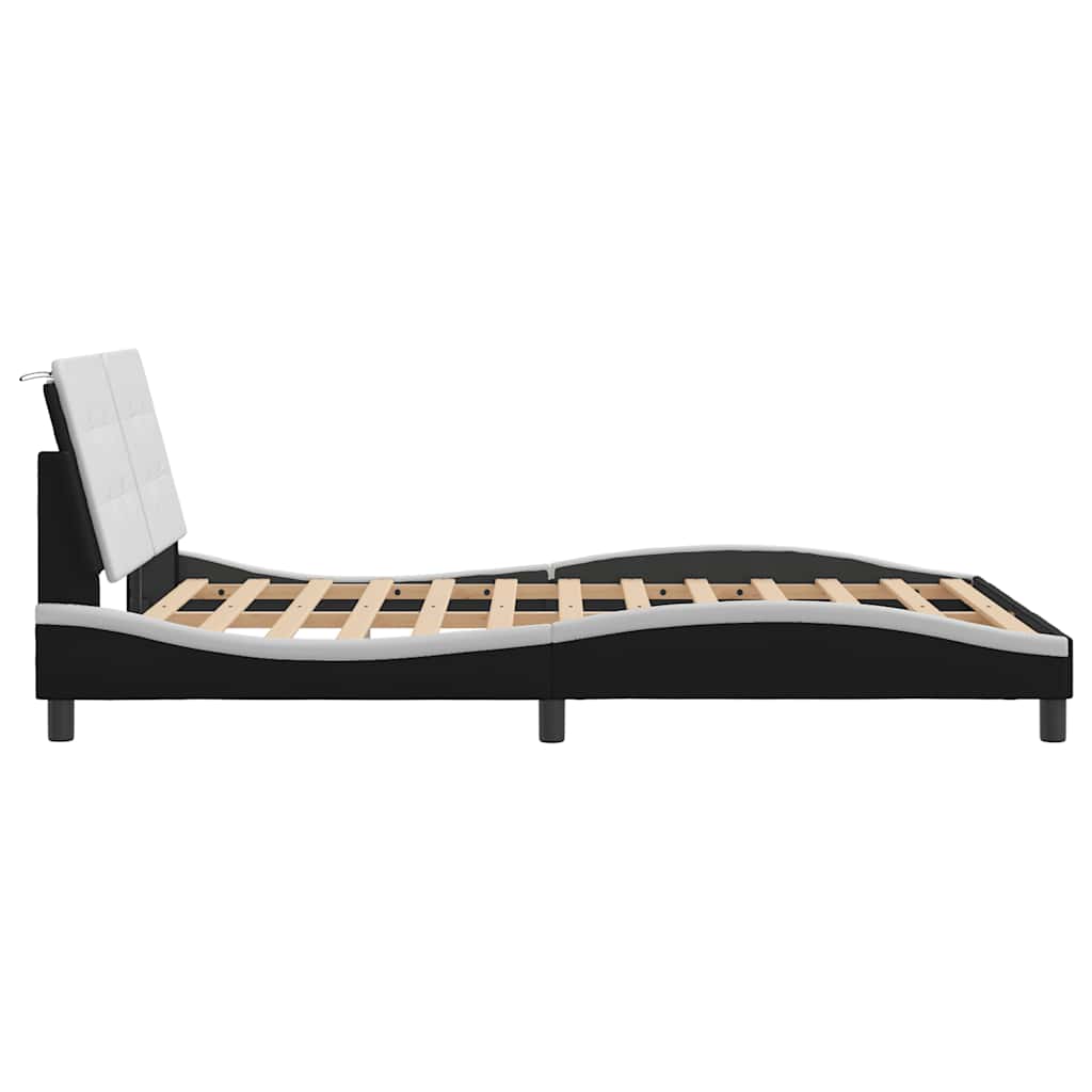 Bed Frame without Mattress "Zadar" Black and White 53.9"x74.8" Faux Leather