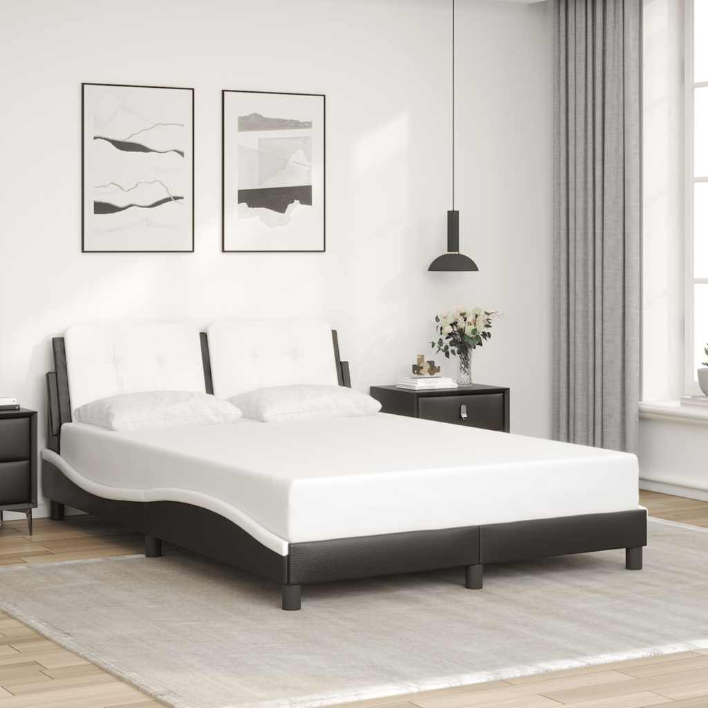 Bed Frame without Mattress "Zadar" Black and White 53.9"x74.8" Faux Leather