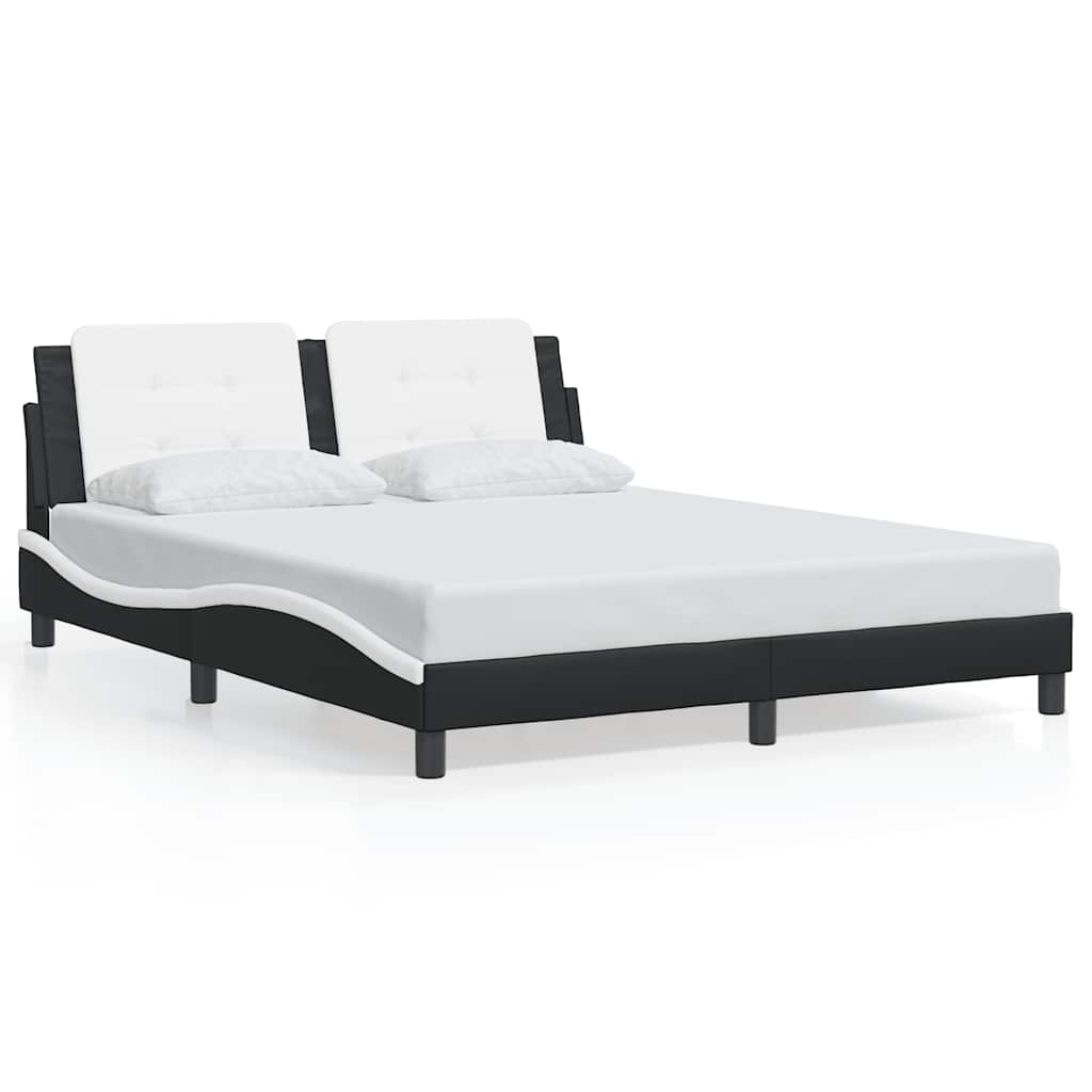 Bed Frame without Mattress "Zadar" Black and White 59.8"x79.9" Faux Leather