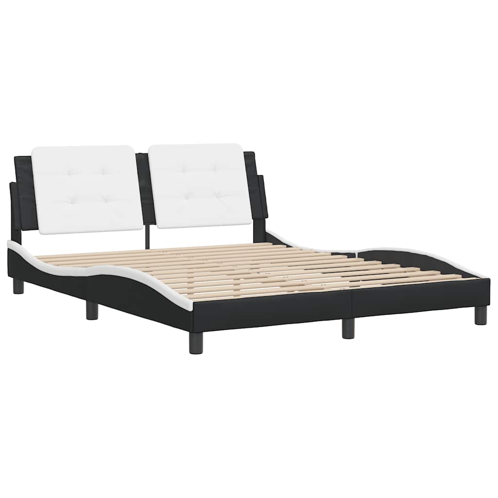 Bed Frame without Mattress "Zadar" Black and White 59.8"x79.9" Faux Leather