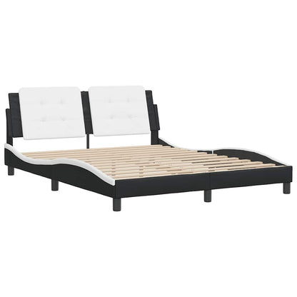 Bed Frame without Mattress "Zadar" Black and White 59.8"x79.9" Faux Leather