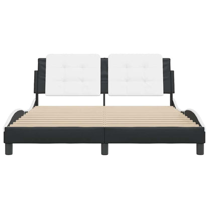 Bed Frame without Mattress "Zadar" Black and White 59.8"x79.9" Faux Leather