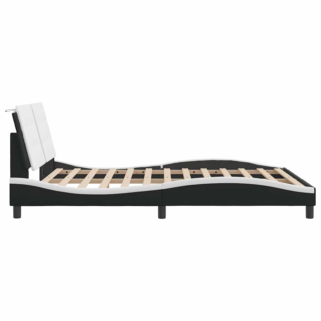 Bed Frame without Mattress "Zadar" Black and White 59.8"x79.9" Faux Leather