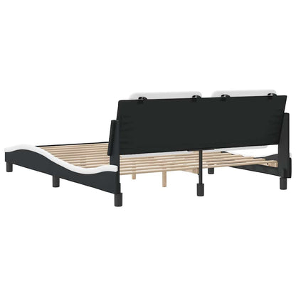 Bed Frame without Mattress "Zadar" Black and White 59.8"x79.9" Faux Leather