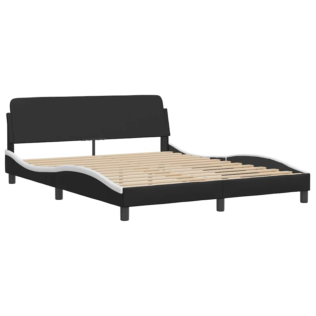 Bed Frame without Mattress "Zadar" Black and White 59.8"x79.9" Faux Leather