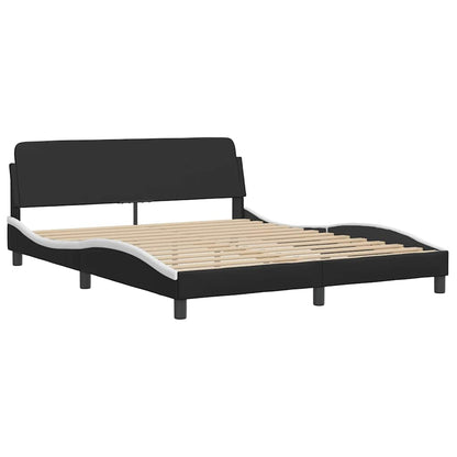 Bed Frame without Mattress "Zadar" Black and White 59.8"x79.9" Faux Leather
