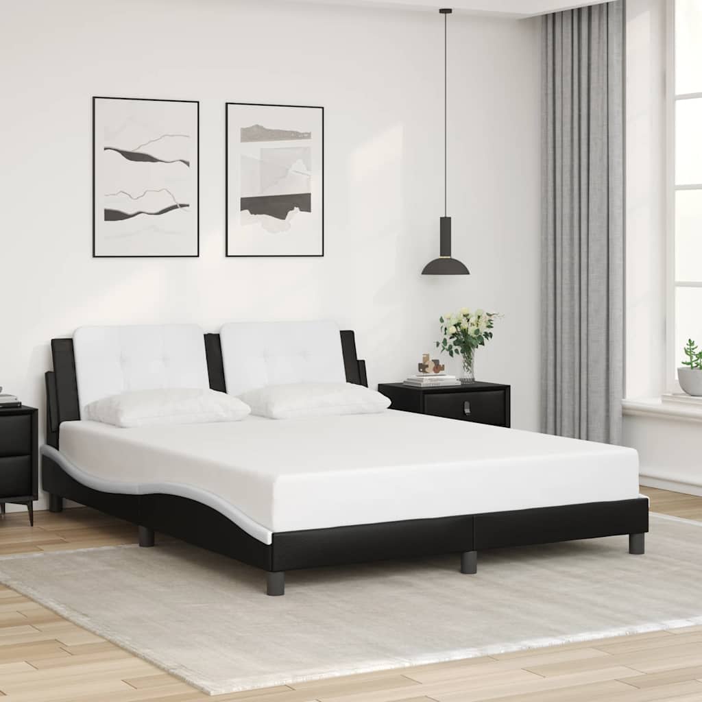 Bed Frame without Mattress "Zadar" Black and White 59.8"x79.9" Faux Leather