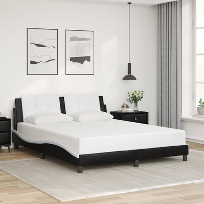 Bed Frame without Mattress "Zadar" Black and White 59.8"x79.9" Faux Leather