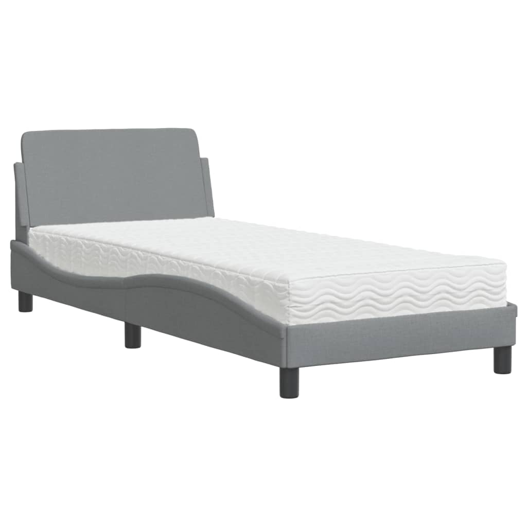 Bed with Mattress "Dover" Light Grey Single Fabric