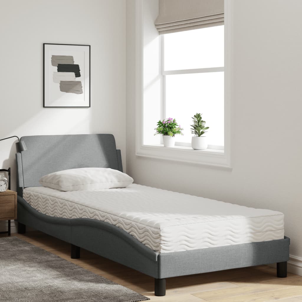 Bed with Mattress "Dover" Light Grey Single Fabric