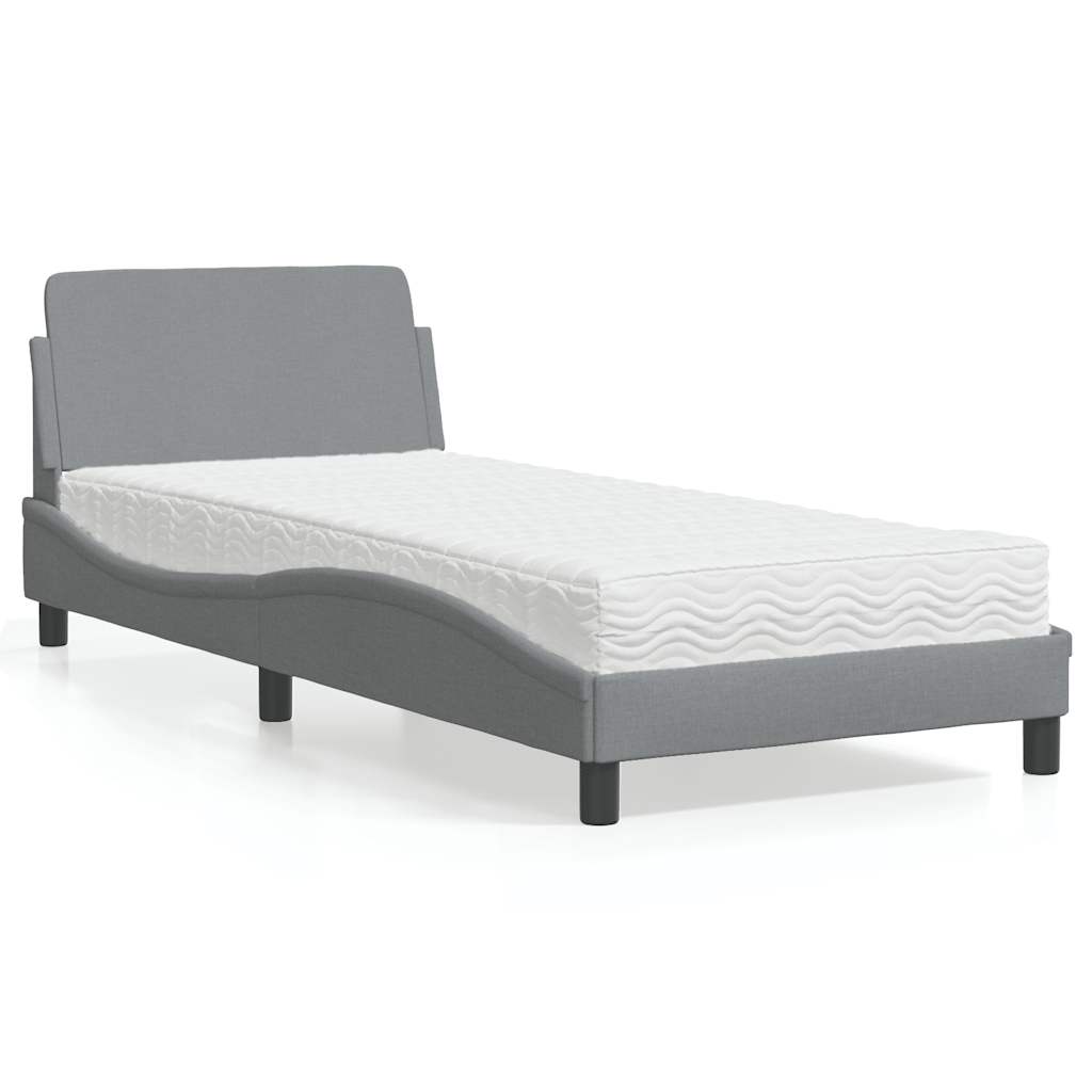Bed with Mattress "Dover" Light Grey Single Fabric