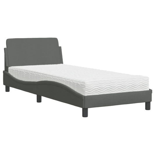 Bed with Mattress "Dover" Dark Grey Single Fabric