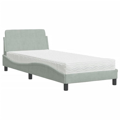 Bed with Mattress "Dover" Light Grey Single Velvet