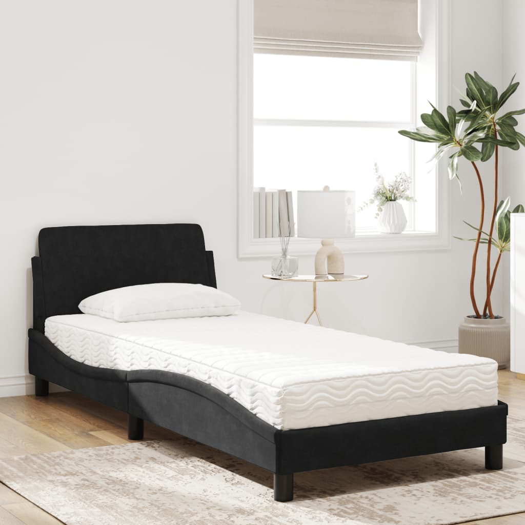 Bed with Mattress "Dover" Black Single Velvet
