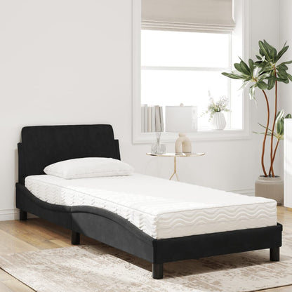 Bed with Mattress "Dover" Black Single Velvet