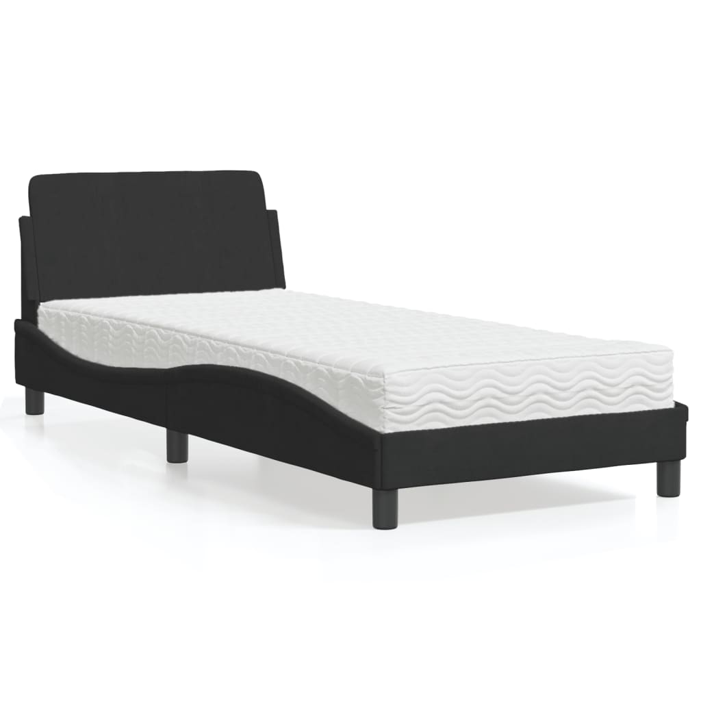 Bed with Mattress "Dover" Black Single Velvet