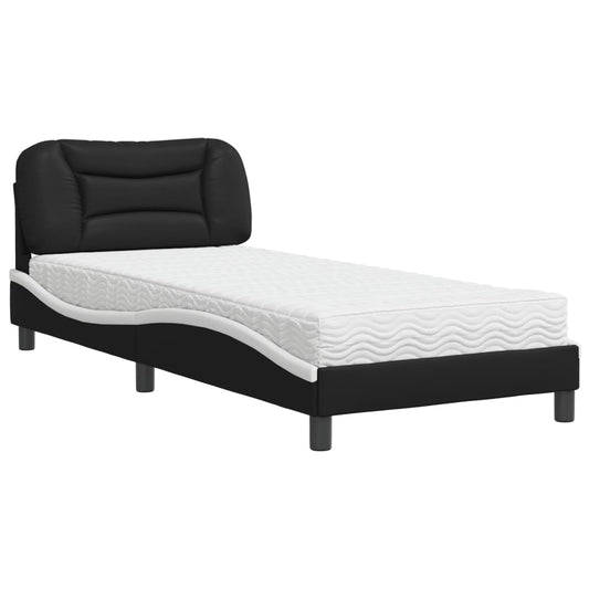Bed with Mattress "Hvar" Black and White 90x190 cm Faux Leather
