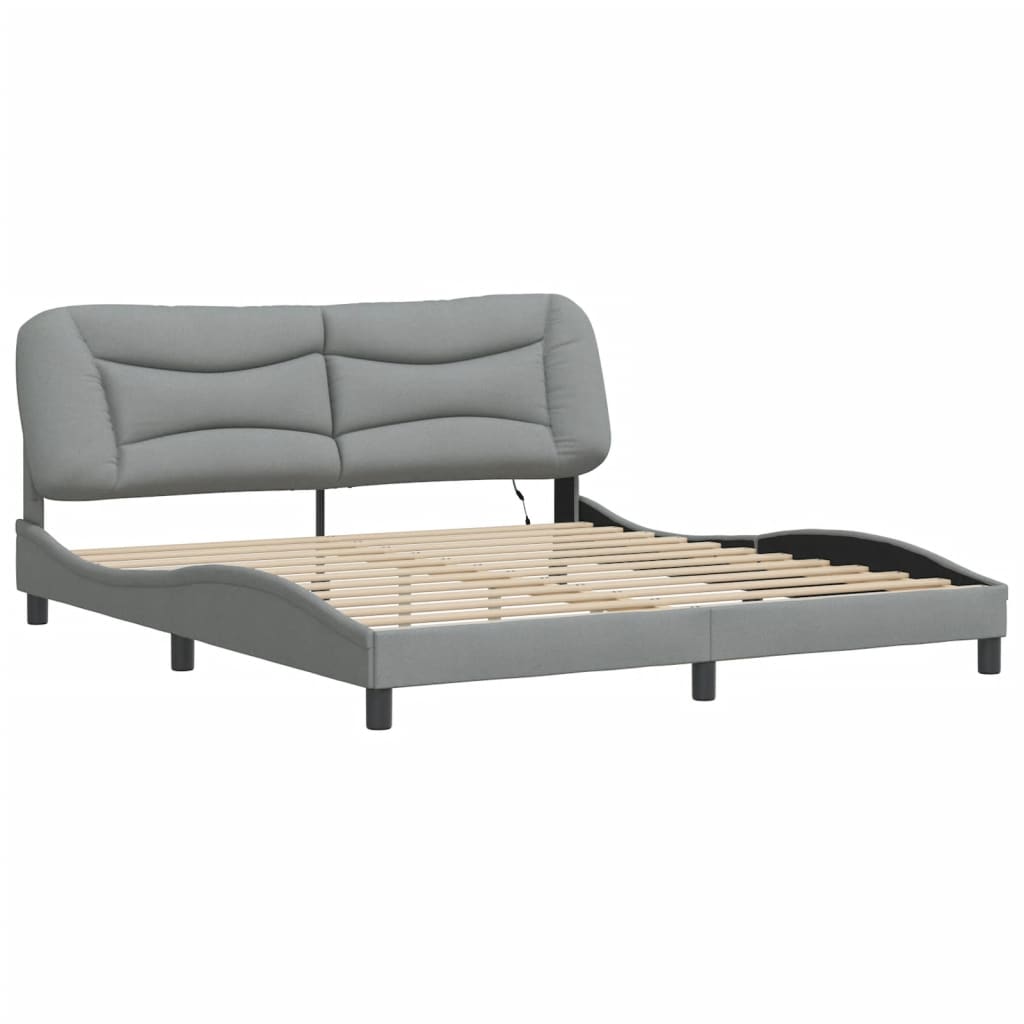 Bed Frame with LED without Mattress "Hvar" Light Gray 76"x79.9" Fabric
