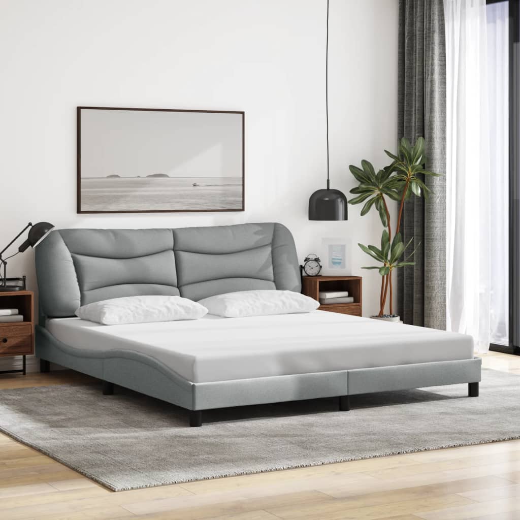Bed Frame with LED without Mattress "Hvar" Light Gray 76"x79.9" Fabric