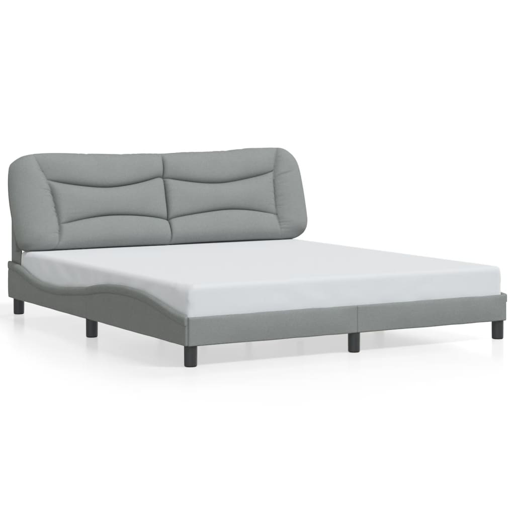 Bed Frame with LED without Mattress "Hvar" Light Gray 76"x79.9" Fabric
