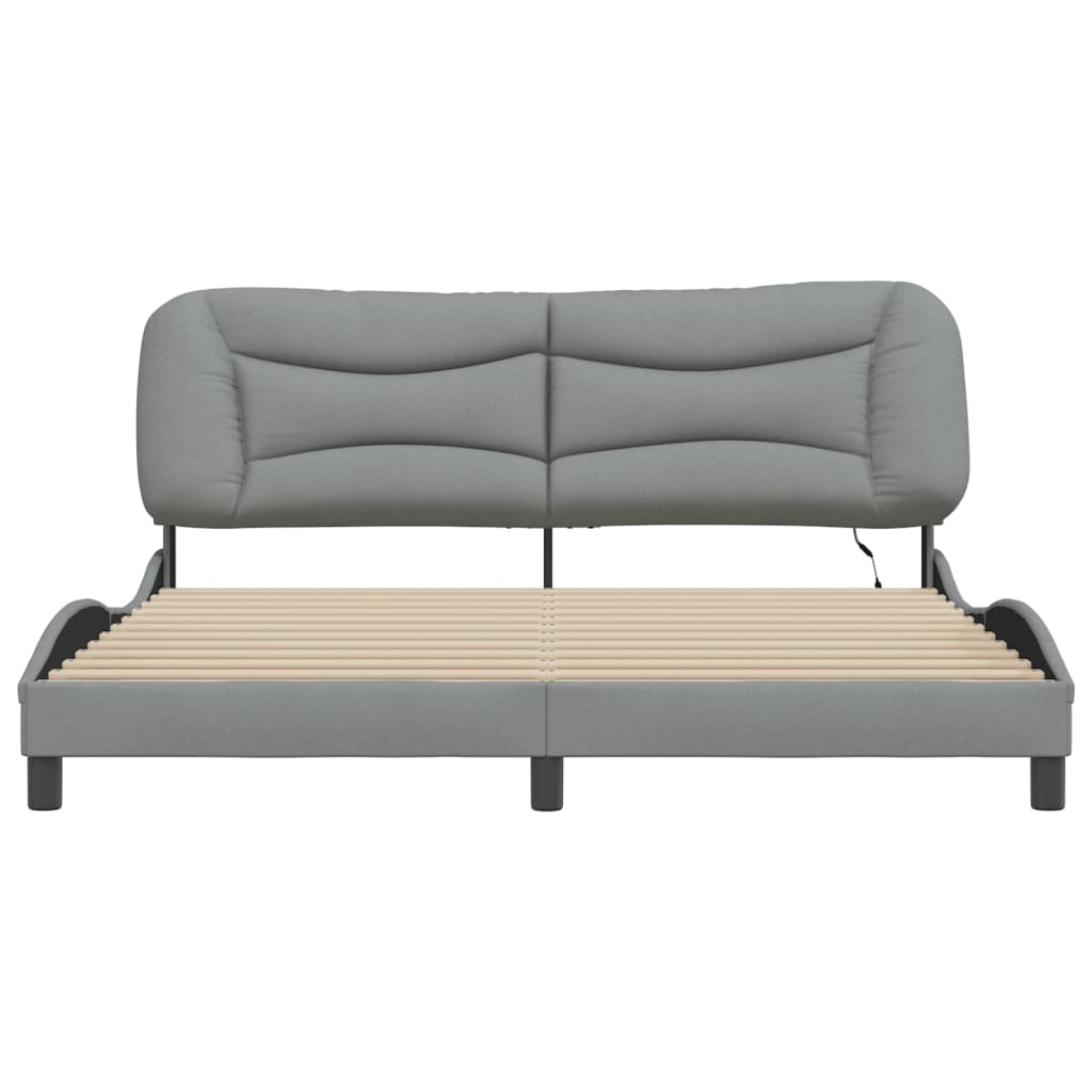 Bed Frame with LED without Mattress "Hvar" Light Gray 76"x79.9" Fabric