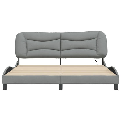 Bed Frame with LED without Mattress "Hvar" Light Gray 76"x79.9" Fabric