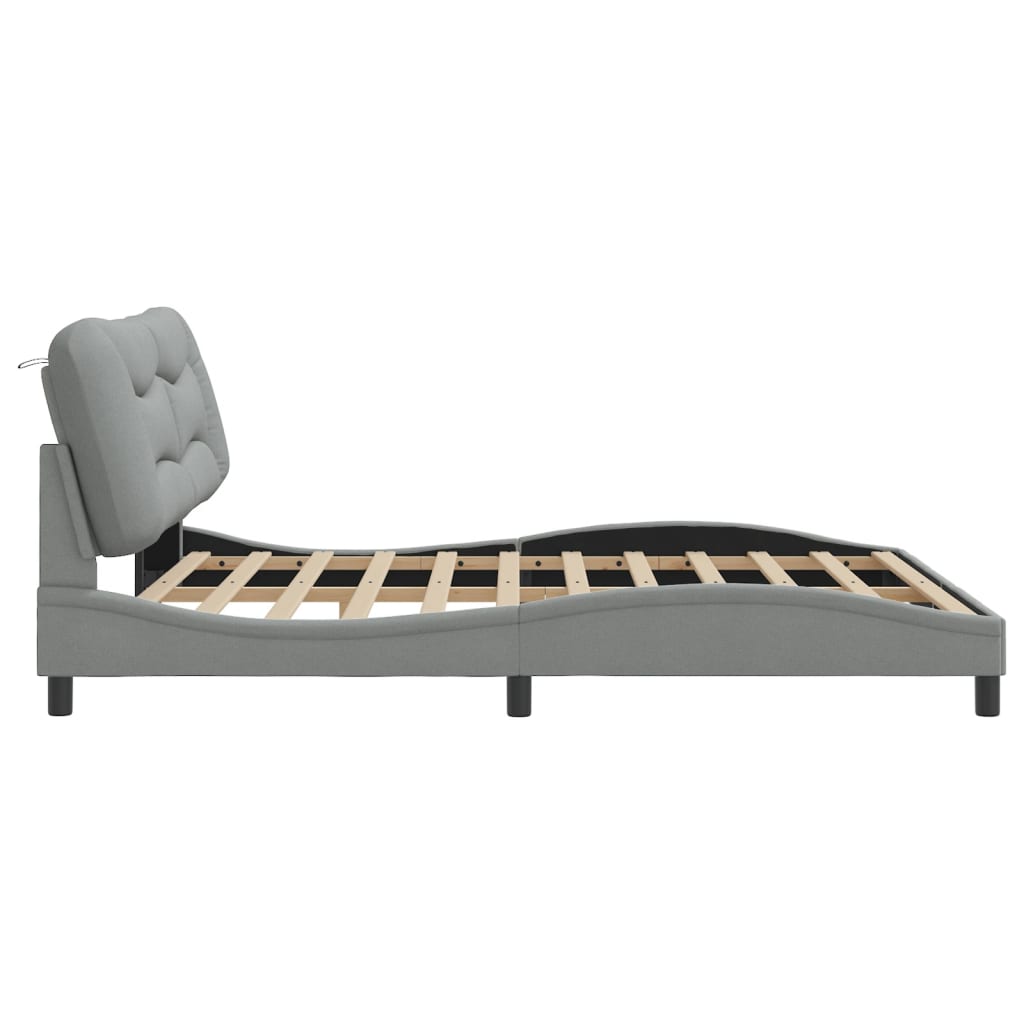 Bed Frame with LED without Mattress "Hvar" Light Gray 76"x79.9" Fabric