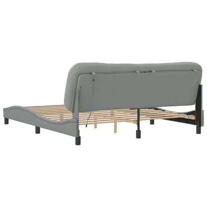 Bed Frame with LED without Mattress "Hvar" Light Gray 76"x79.9" Fabric