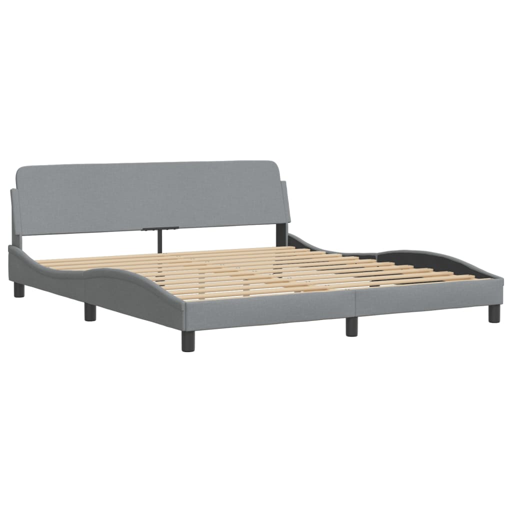 Bed Frame with LED without Mattress "Hvar" Light Gray 76"x79.9" Fabric