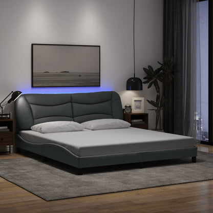 Bed Frame with LED without Mattress "Hvar" Light Gray 76"x79.9" Fabric
