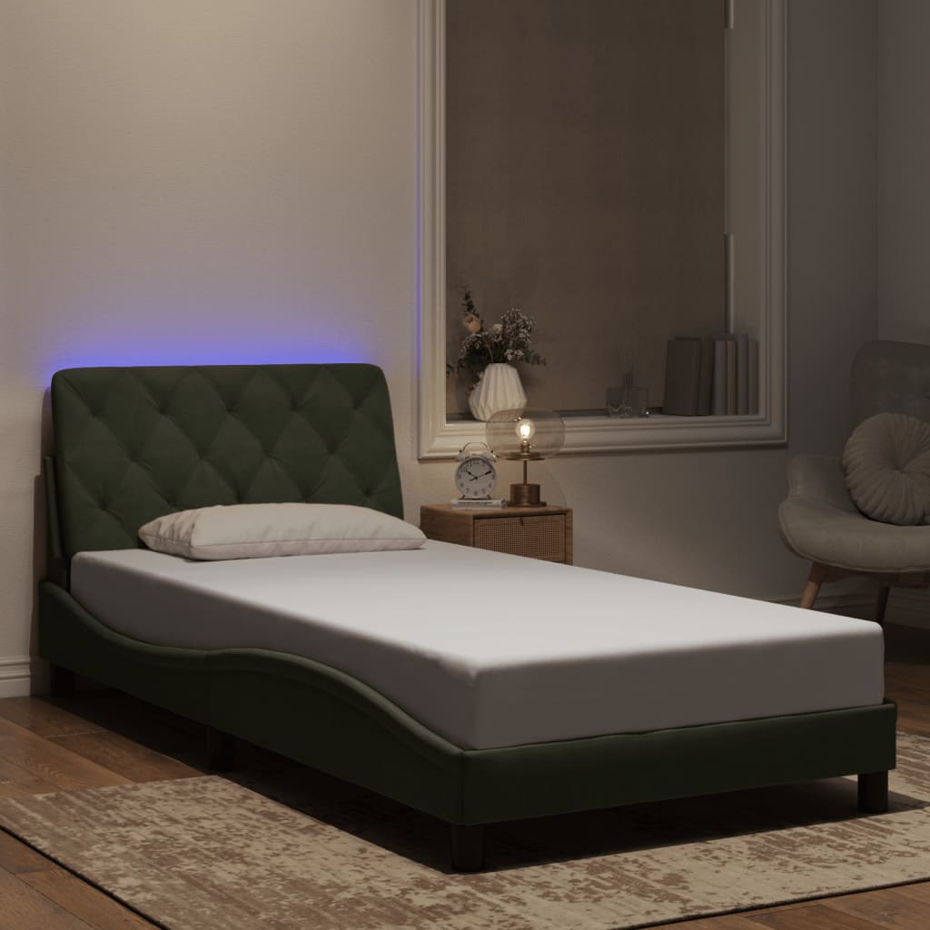 Bed Frame with LED without Mattress Light Gray 39.4"x74.8" Velvet