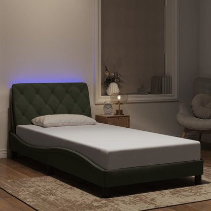 Bed Frame with LED without Mattress Light Gray 39.4"x74.8" Velvet