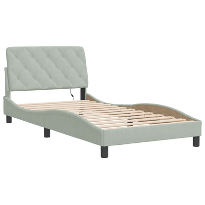 Bed Frame with LED without Mattress Light Gray 39.4"x74.8" Velvet