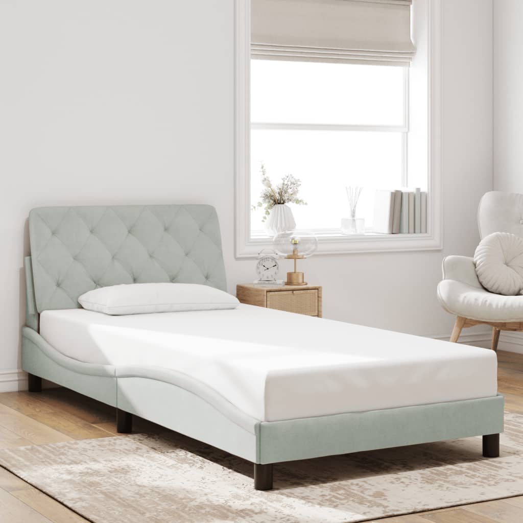 Bed Frame with LED without Mattress Light Gray 39.4"x74.8" Velvet
