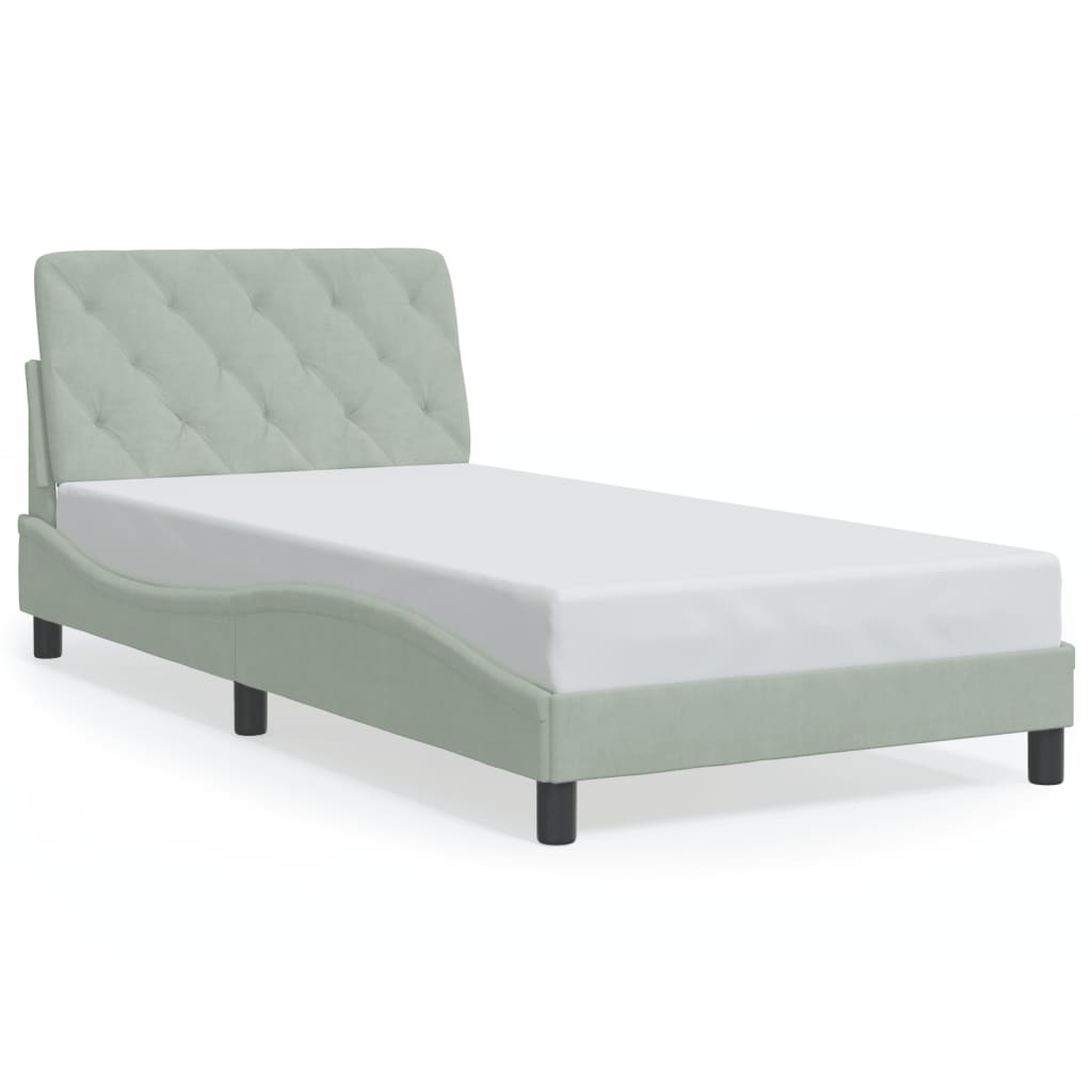 Bed Frame with LED without Mattress Light Gray 39.4"x74.8" Velvet