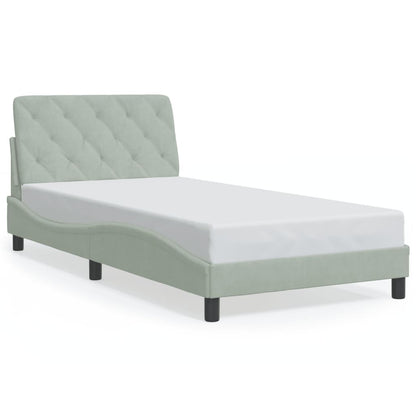 Bed Frame with LED without Mattress Light Gray 39.4"x74.8" Velvet