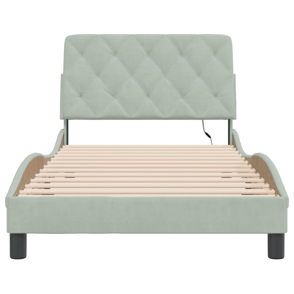 Bed Frame with LED without Mattress Light Gray 39.4"x74.8" Velvet