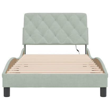 Bed Frame with LED without Mattress Light Gray 39.4"x74.8" Velvet