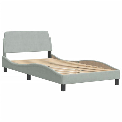 Bed Frame with LED without Mattress Light Gray 39.4"x74.8" Velvet