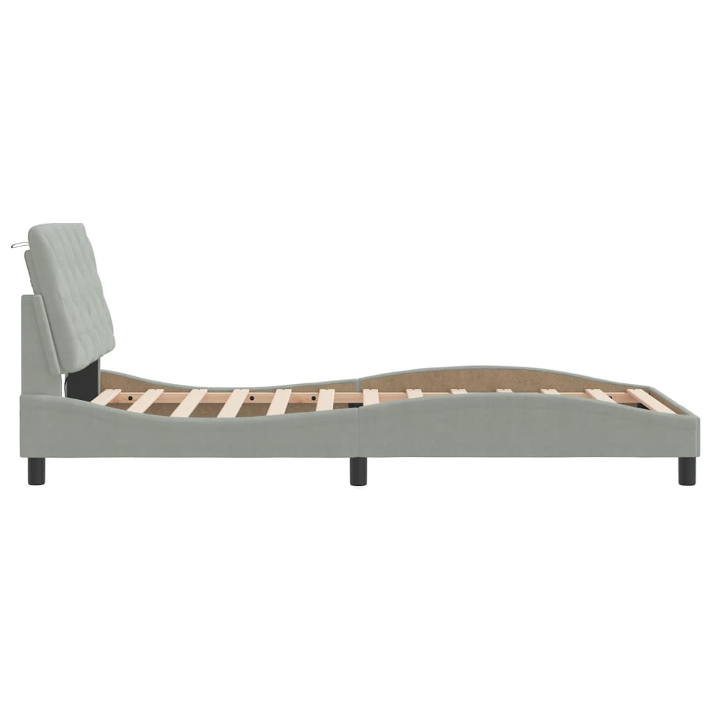 Bed Frame with LED without Mattress Light Gray 39.4"x74.8" Velvet