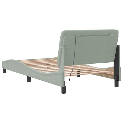 Bed Frame with LED without Mattress Light Gray 39.4"x74.8" Velvet