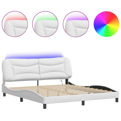 Bed Frame with LED without Mattress "Hvar" White 76"x79.9