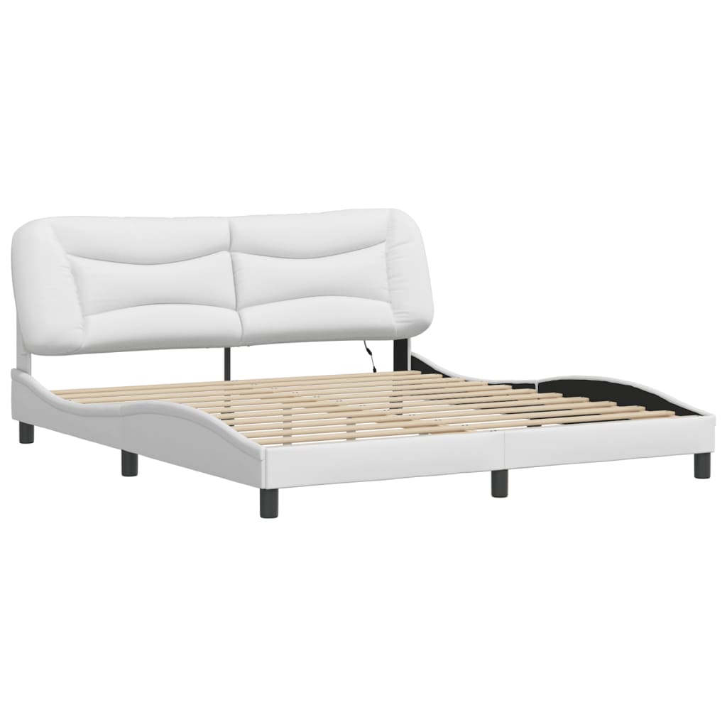 Bed Frame with LED without Mattress "Hvar" White 76"x79.9
