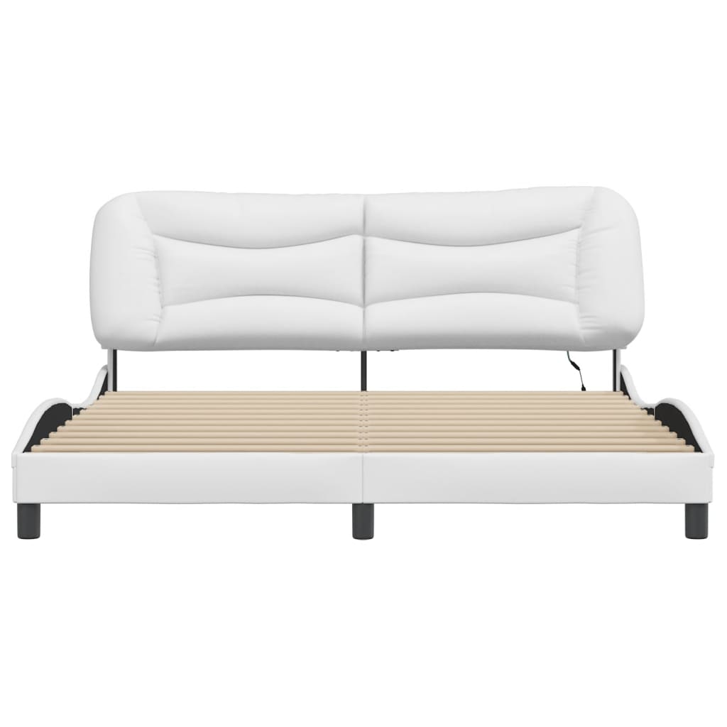 Bed Frame with LED without Mattress "Hvar" White 76"x79.9