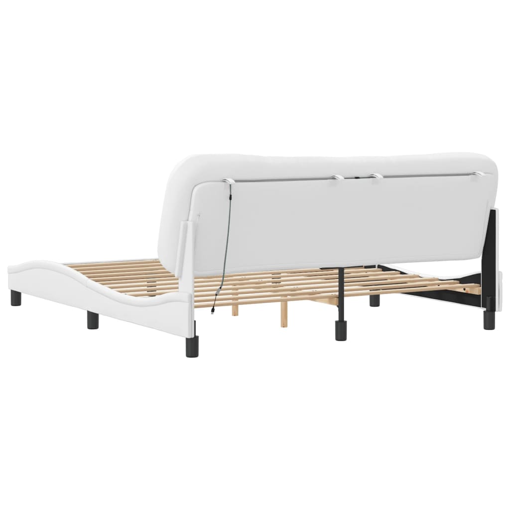 Bed Frame with LED without Mattress "Hvar" White 76"x79.9