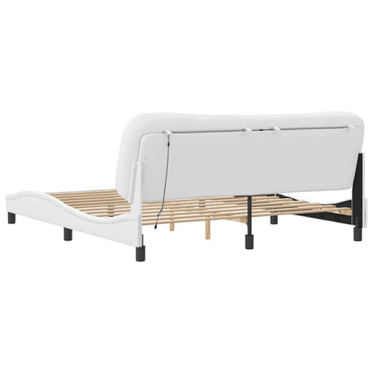 Bed Frame with LED without Mattress "Hvar" White 76"x79.9